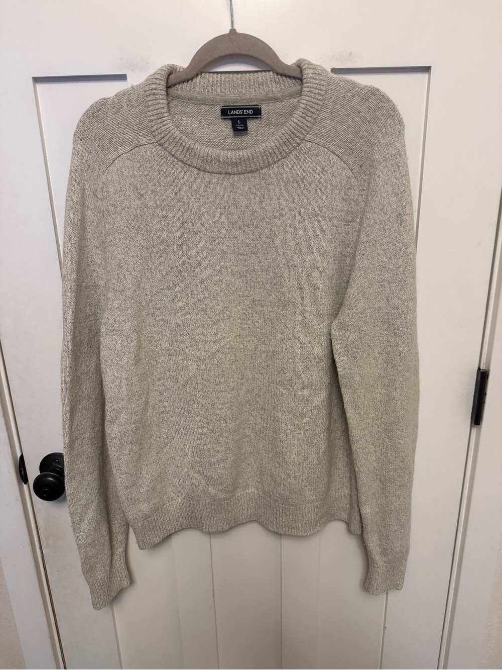 Lands End Men’s Large 42-44 Pullover Crew Neck Sweater Gray cotton Wool Blend